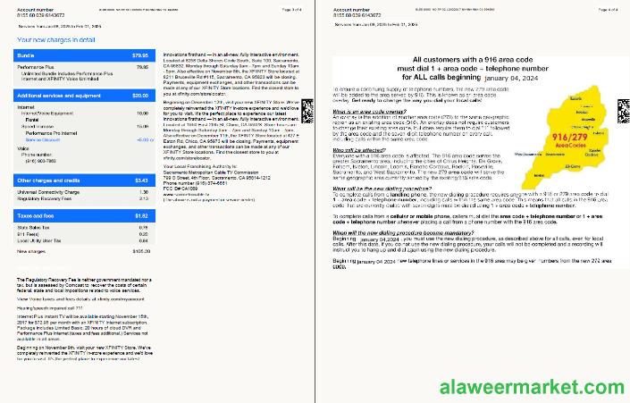 USA Xfinity utility bill template in Word and PDF formats, 4 pages, version 3, 3-4 pages